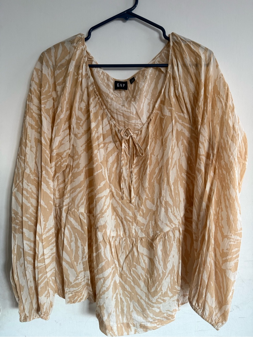 GAP Beige and Cream Printed Peasant Blouse